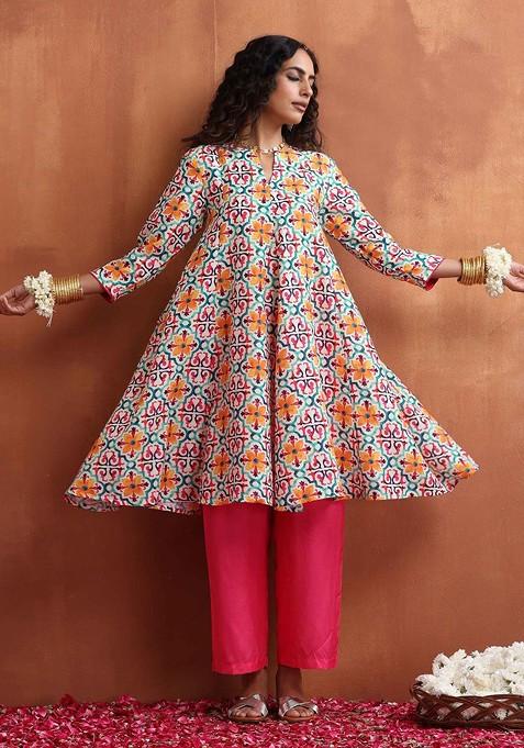 Off White Printed Poly Blend Co Ord Set