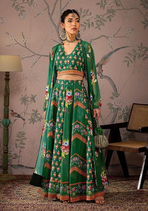 Green Printed Poly Blend Co Ord Set
