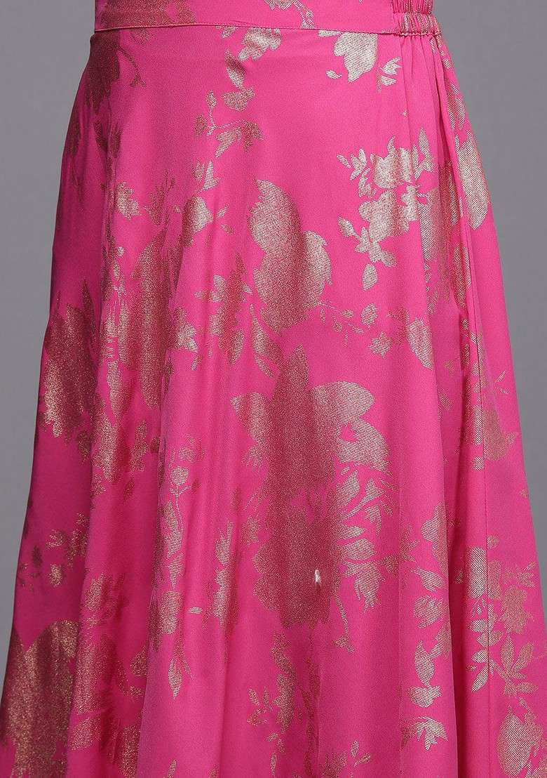 Pink Printed Poly Blend Co Ord Set - Indya
