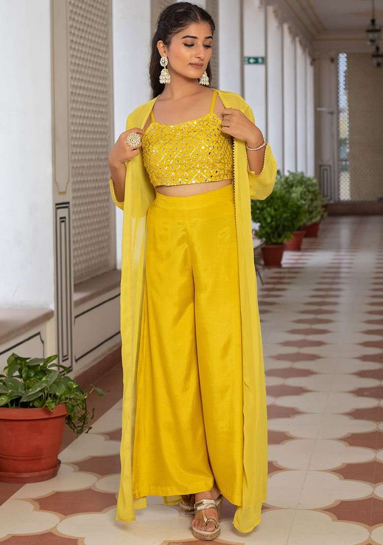 Yellow Printed Poly Blend Co Ord Set - Indya