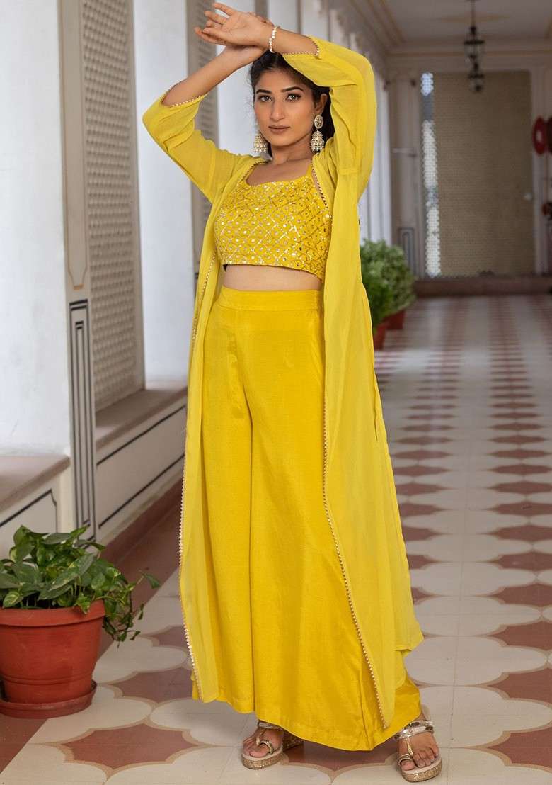 Yellow Printed Poly Blend Co Ord Set - Indya