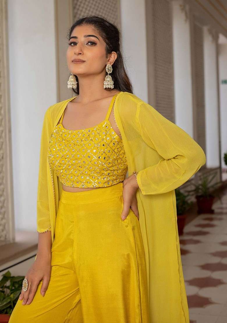 Yellow Printed Poly Blend Co Ord Set - Indya