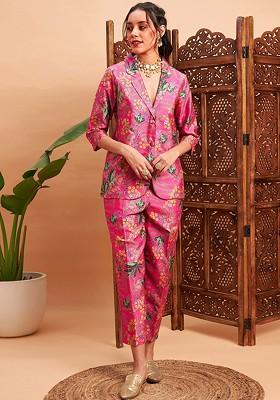 Pink Printed Poly Blend Co Ord Set