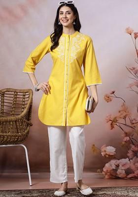 Yellow Printed Poly Blend Co Ord Set