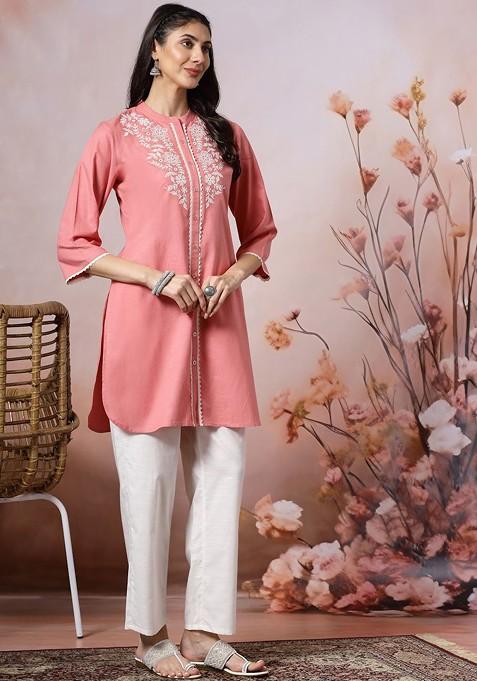 Peach Printed Poly Blend Co Ord Set