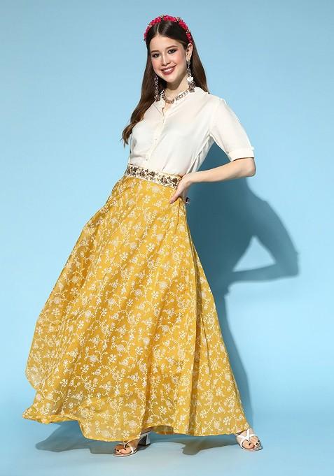 Off White Printed Poly Blend Co Ord Set