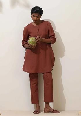 Brown Printed Cotton Co Ord Set