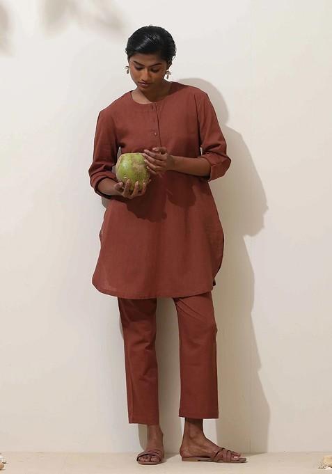 Brown Printed Cotton Co Ord Set