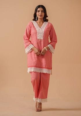 Red Printed Cotton Co Ord Set