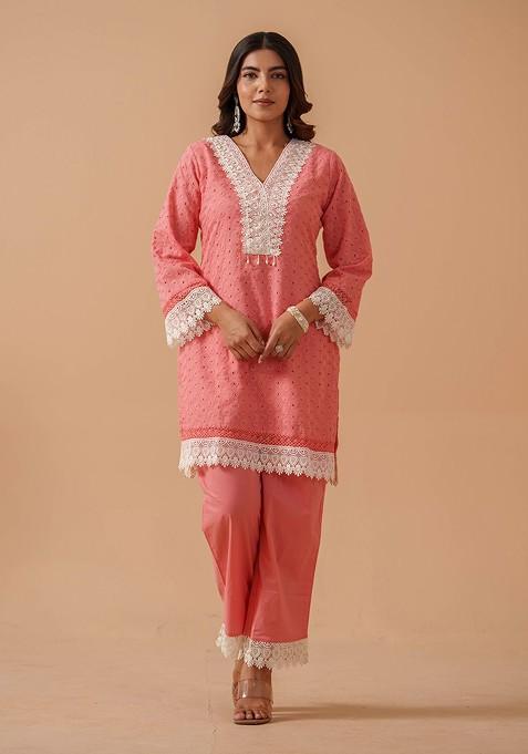 Red Printed Cotton Co Ord Set