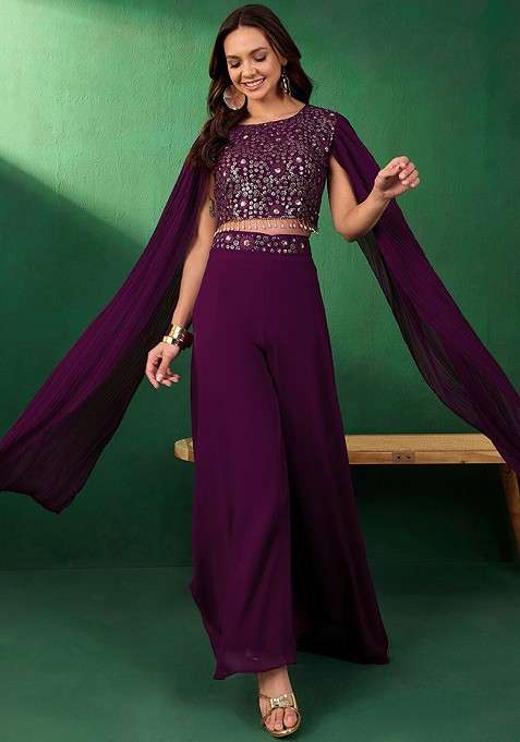 Magenta Printed Poly Blend Co Ord Set