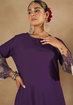 Purple Printed Poly Blend Co Ord Set