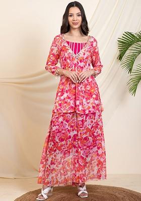 Magenta Printed Poly Blend Co Ord Set