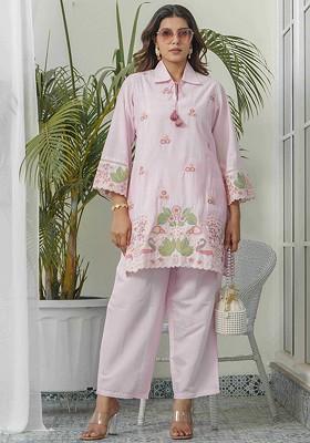 Pink Printed Poly Blend Co Ord Set