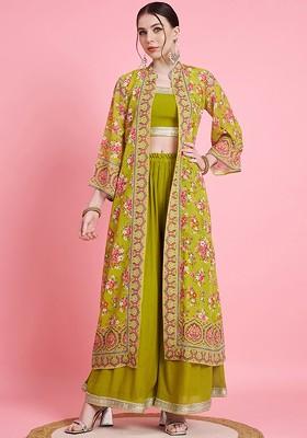 Lime Green Printed Poly Blend Co Ord Set