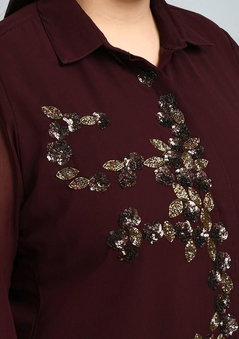 Coffee Brown Printed Poly Blend Co Ord Set - Indya