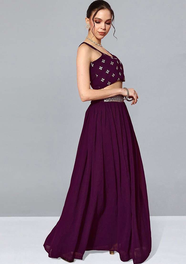 Purple Printed Poly Blend Co Ord Set - Indya