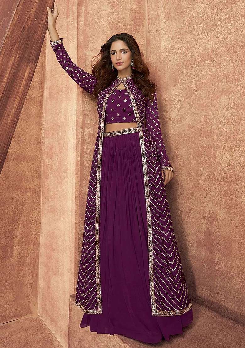 Purple Printed Poly Blend Co Ord Set - Indya