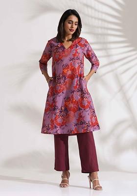 Purple Printed Poly Blend Co Ord Set