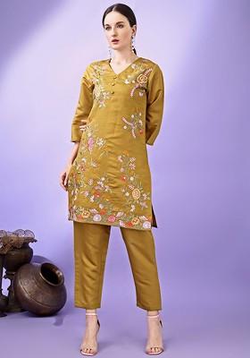 Mustard Yellow Printed Poly Blend Co Ord Set