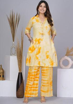 Yellow Printed Cotton Co Ord Set