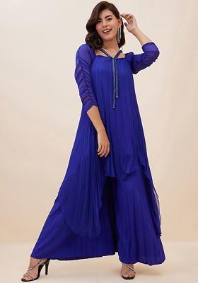 Blue Printed Poly Blend Co Ord Set