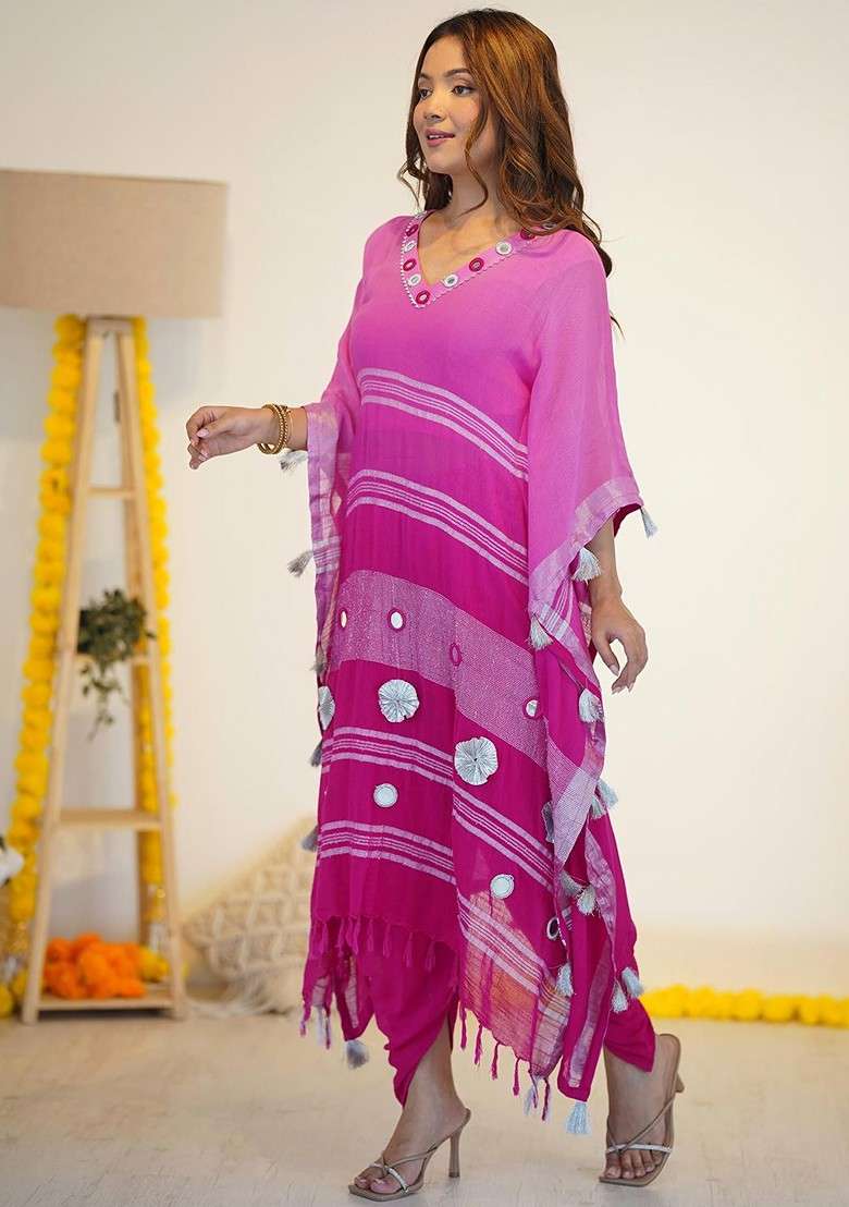 Pink Printed Poly Blend Co Ord Set - Indya