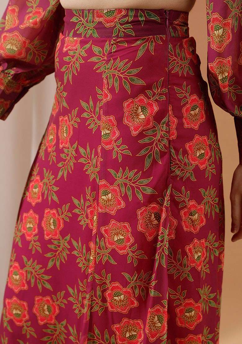 Fuchsia Printed Poly Blend Co Ord Set - Indya
