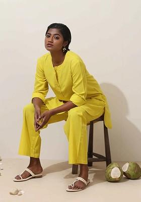 Lime Green Cotton Kurta Coord Set