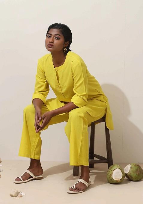 Lime Green Cotton Kurta Coord Set