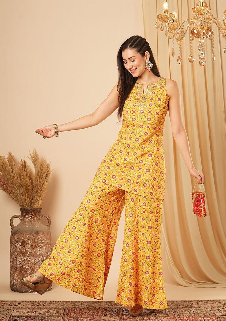 Yellow Printed Tunic With Palazzo Coords