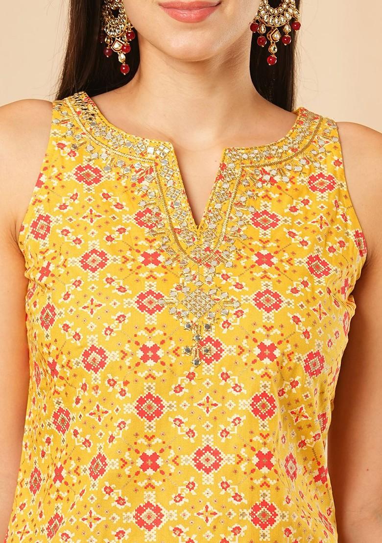 Yellow Printed Tunic With Palazzo Coords
