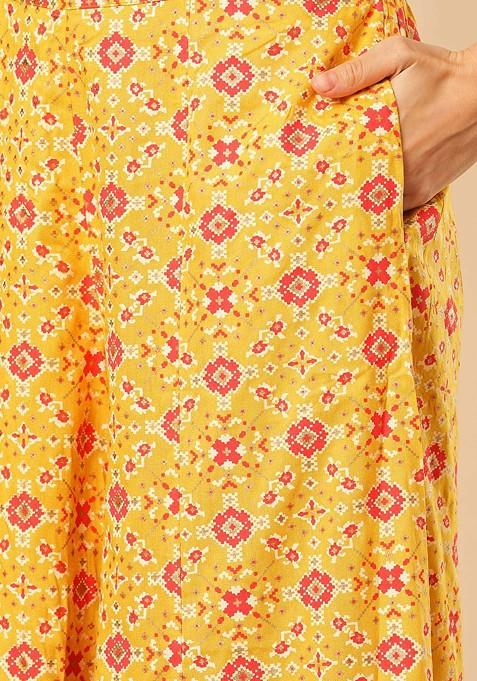 Yellow Printed Tunic With Palazzo Coords