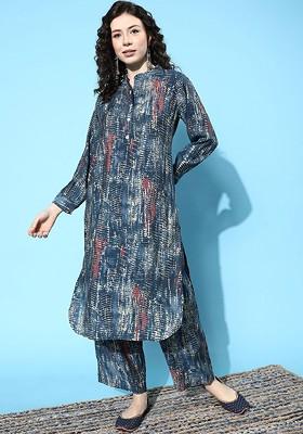 Blue Dyed Aline Kurta With Trousers Set