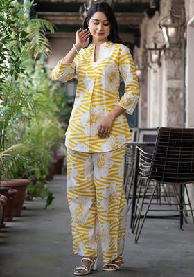 Yellow Printed Tunic With Palazzo Coords