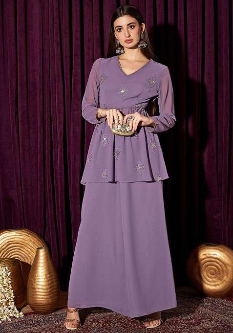 Lavender Ethnic Motif Embroidered Tunic With Palazzo