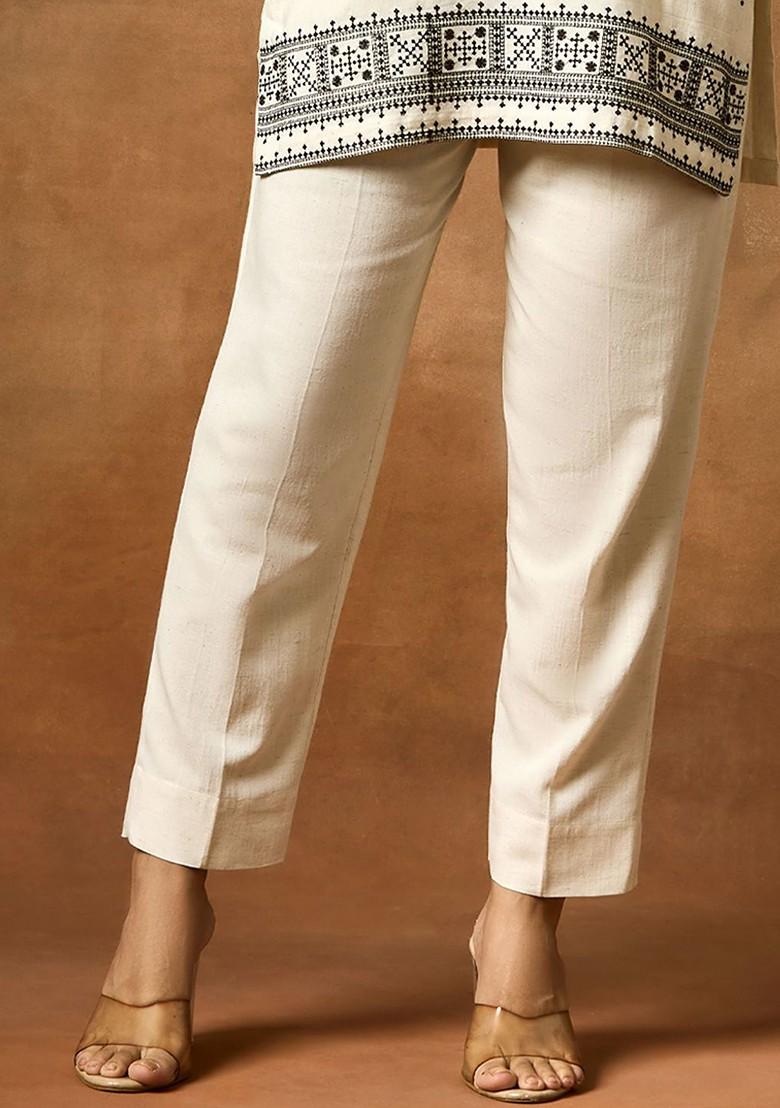 Off White Safar Embroidered Tunic With Trousers Coords - Indya