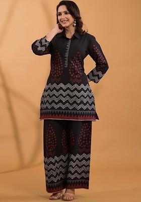 Black Printed Tunic With Palazzo Coords