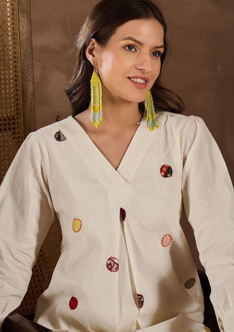 Off White Women Cotton Applique Coords Set - Indya