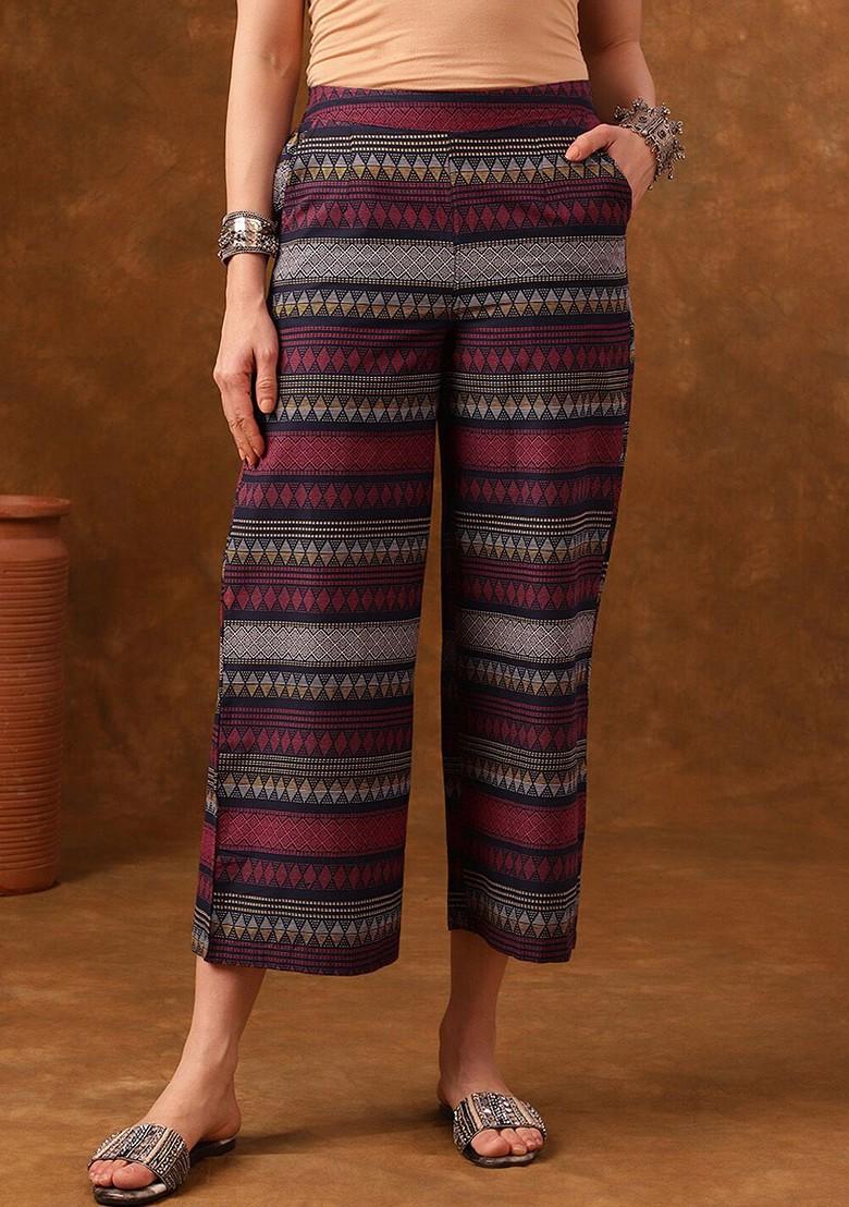 Maroon Geometric Printed Shoulder Straps Ethnic Tunic With Palazzo