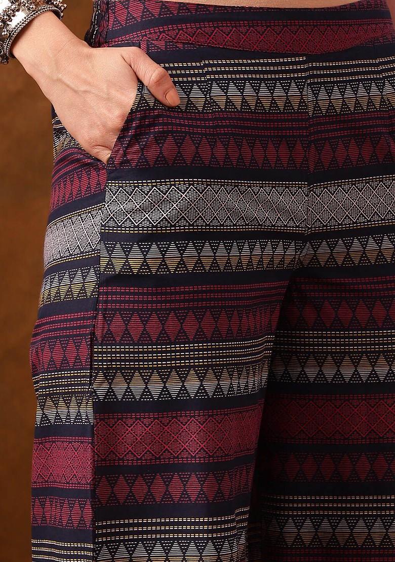 Maroon Geometric Printed Shoulder Straps Ethnic Tunic With Palazzo