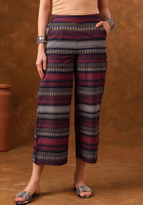 Maroon Geometric Printed Shoulder Straps Ethnic Tunic With Palazzo