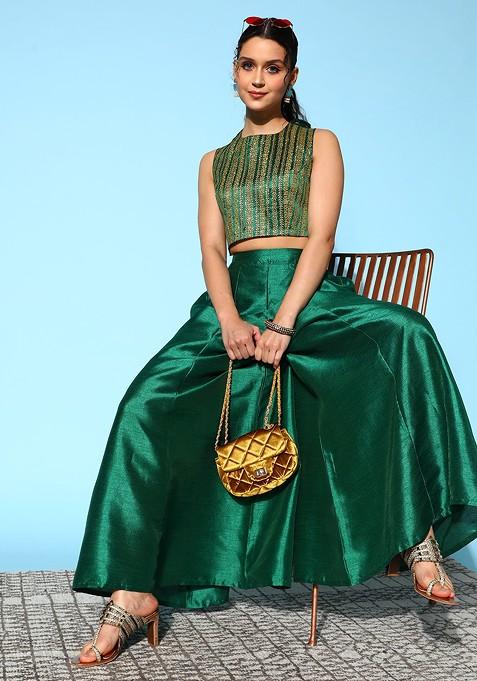 Green Women Green And Goldtoned Printed Coords