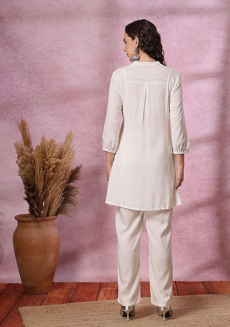 White Embroidered Tunic With Palazzos