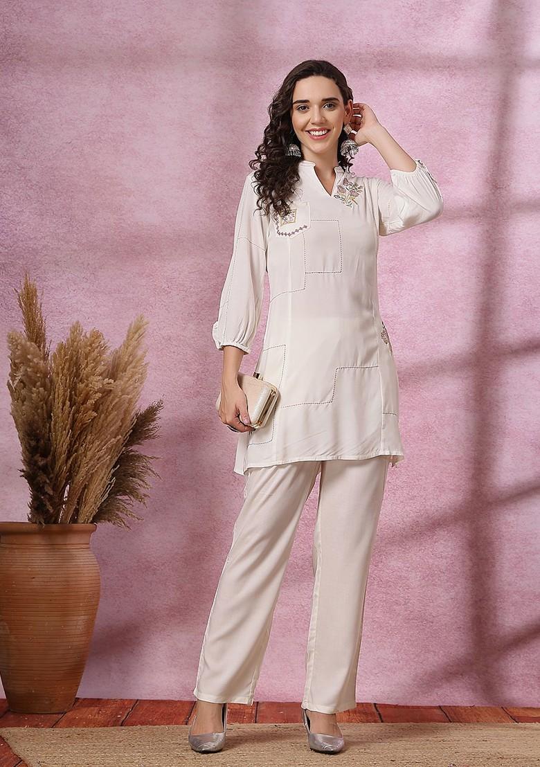 White Embroidered Tunic With Palazzos
