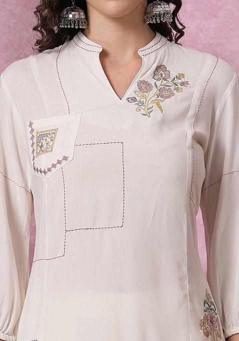 White Embroidered Tunic With Palazzos