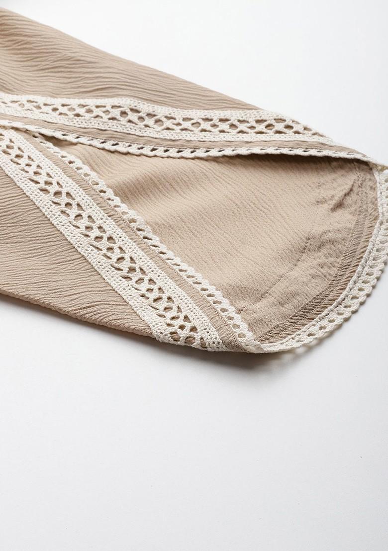 Beige Women Lacedetailed Ethnic Coords Set