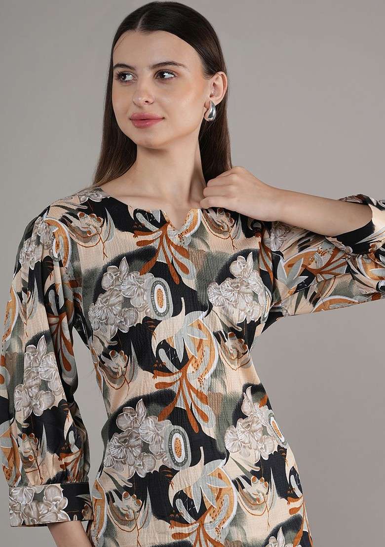Yellow Floral Printed Notch Neck Straight Kurta With Trousers - Indya