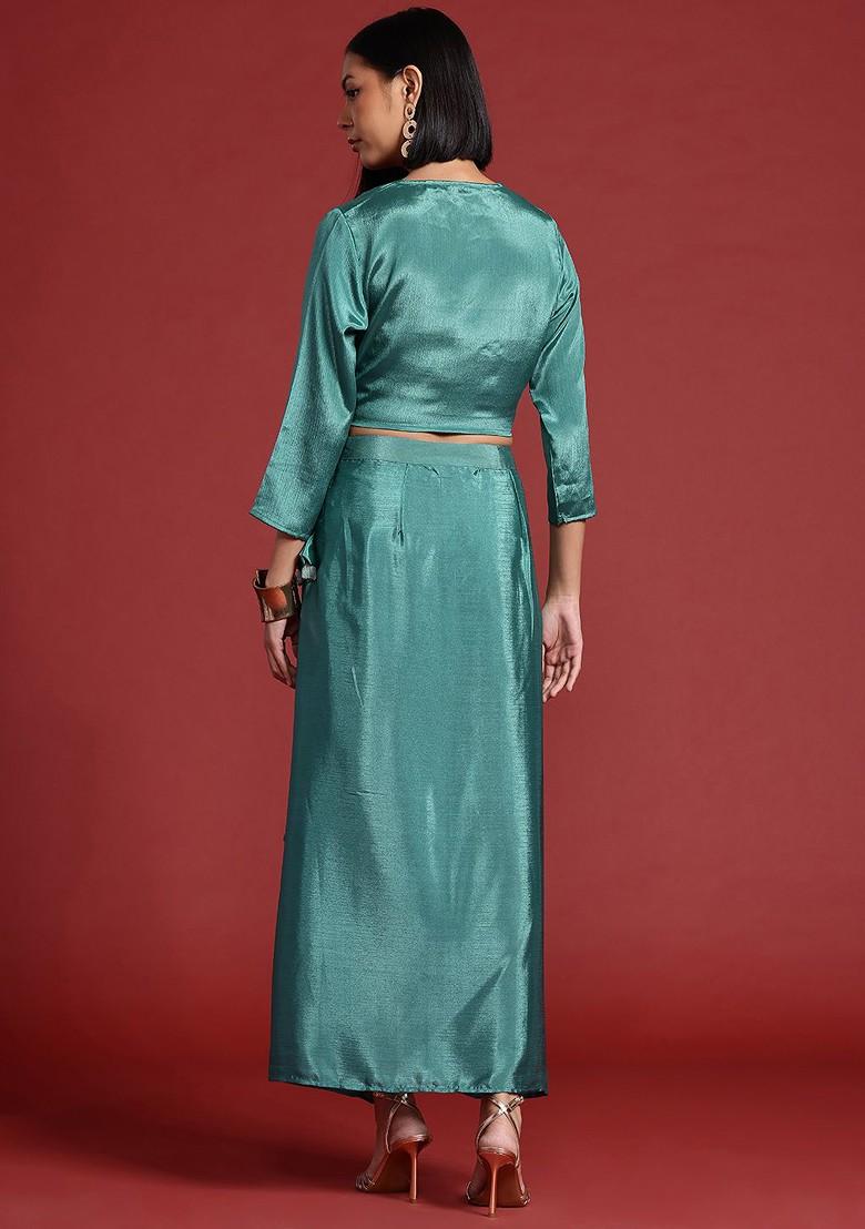 Green Embroidered Detail Wrap Ethnic Coords