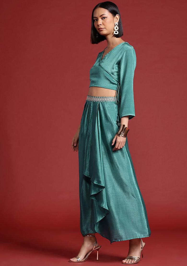 Green Embroidered Detail Wrap Ethnic Coords